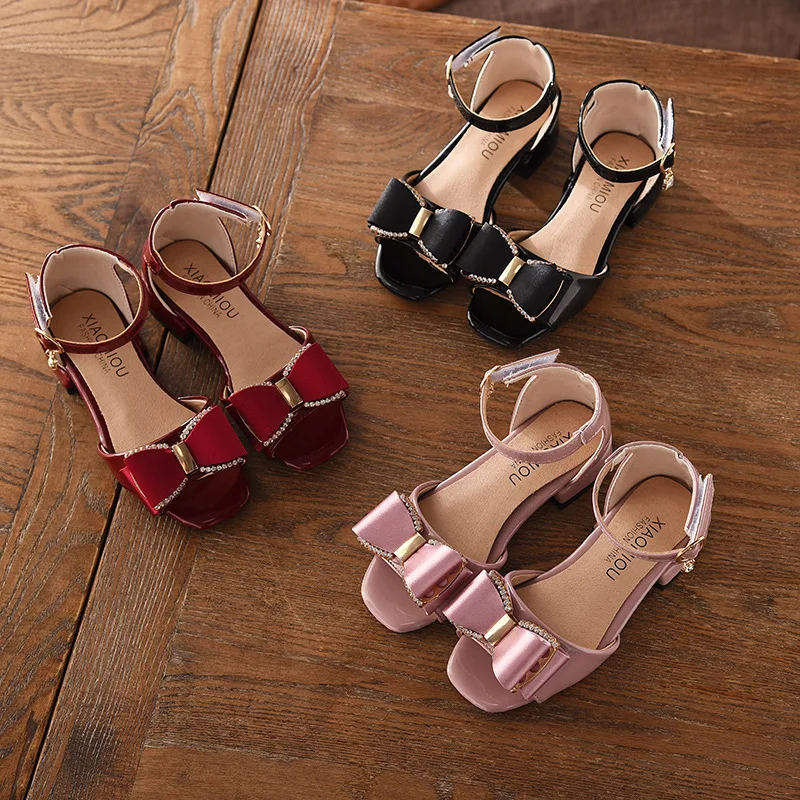 

Girls sandals 2019 summer new children's fashion bow Princess shoes pupils exposed toe sandals