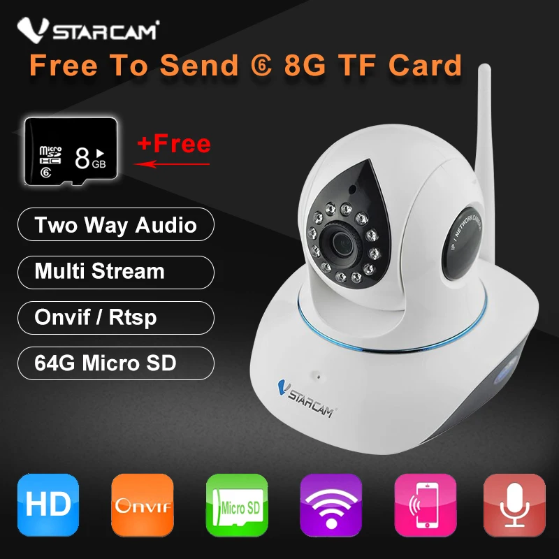 VStarcam C7838WIP HD Indoor IP Camera PnP Audio Recording Storage 64G Tf card CCTV Wireless Ip Camera 720P Free Send 8GB Card