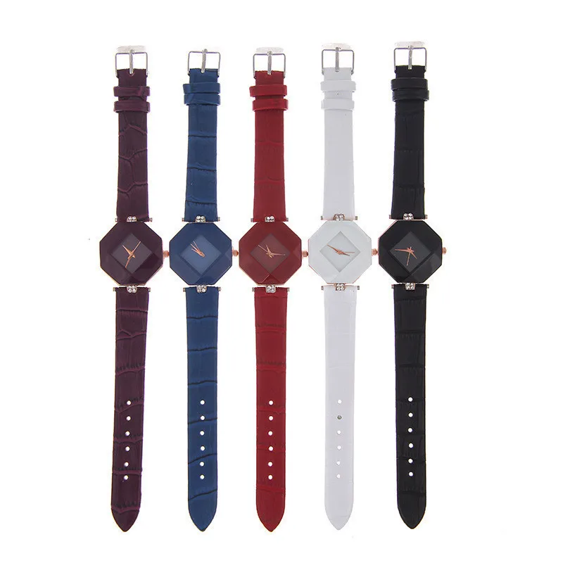 Высокое качество 2019 Новый 5 цветов ювелирные часы Мода подарок стол для женщин часы драгоценный камень с черной геометрией кварцевые