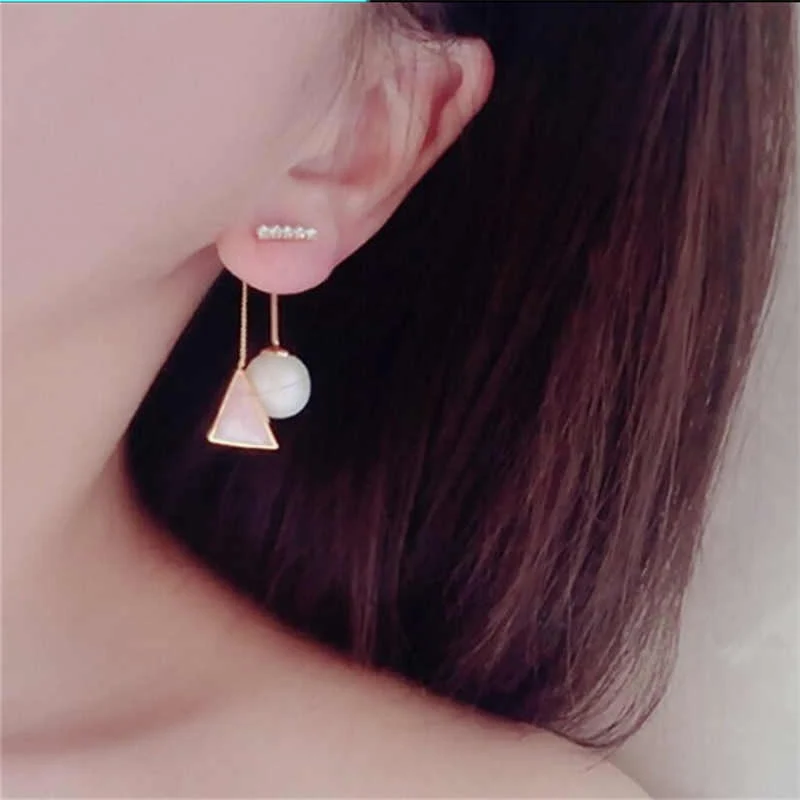 

Cute Pearl Drop Earrings for Women Rhinestone Decor Triangle Dangle Earrings Mini Lovely Ear Accessories 4B3015