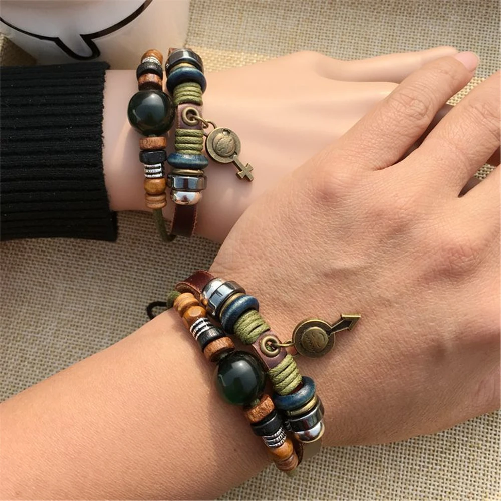 

BRT0081 12pair/Pack Wholesale New Fashion Trendy Genuine Leather Charm Bracelet Men Women Couple bracelets & bangle