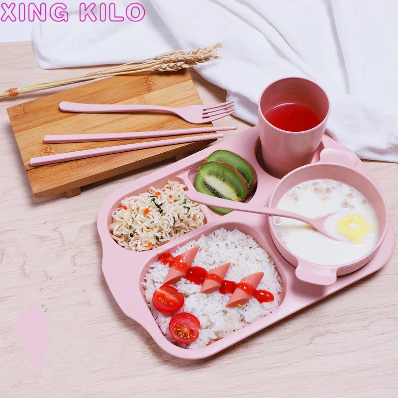 

Wheat fiber cup dish student plate 6 piece set format student breakfast home cartoon tableware drop-proof