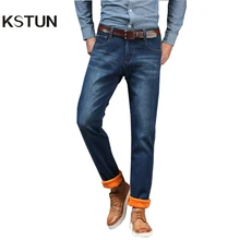 KSTUN, зимние джинсы, мужские, прямые, утолщенные, тянущиеся, синие, мягкие, теплые, джинсовые штаны, деловые, повседневные, высокое качество, плюс вельветовые джинсы