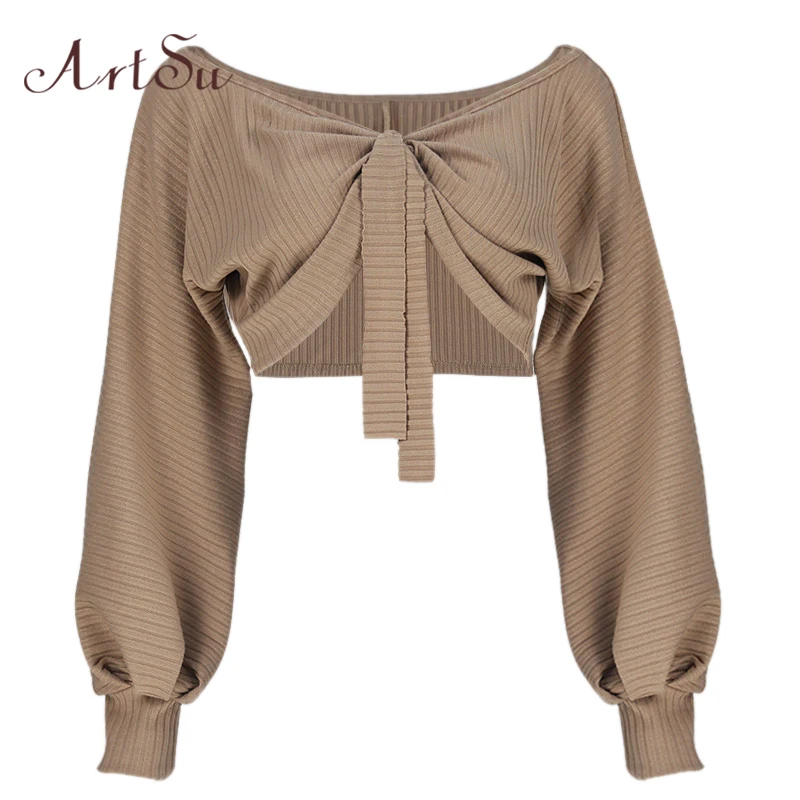 ArtSu модная женская рубашка 2017 Blusa укороченный топ осенняя с длинным рукавом