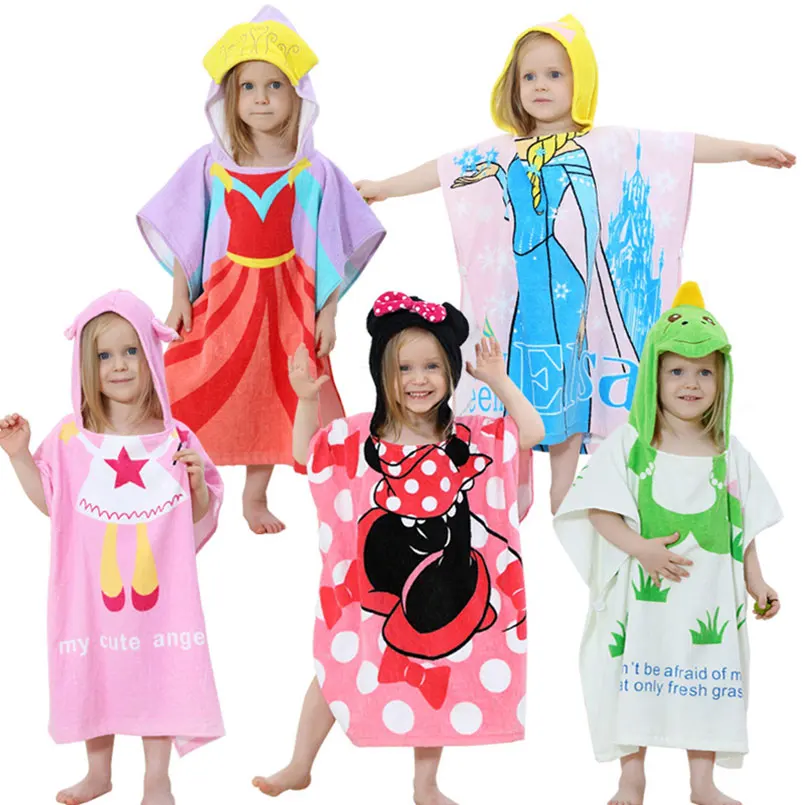 Children Robe Hooded Bathrobe Bath Towel Cute Printing Cotton Princess ...