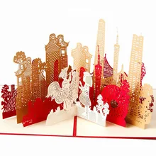 3D лазерная вырезка своими руками резьба Гуанчжоу город бумажные приглашения Поздравительные открытки Почтовая открытка бизнес креативный подарок сувенирная коллекция