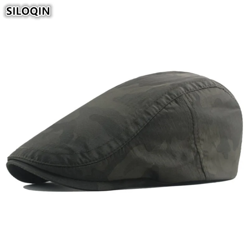 

SILOQIN Adjustable Size Adult Men's Cotton Berets Camouflage Cap 2019 New Women's Breathable Sunscreen Hat Waterproof Hats