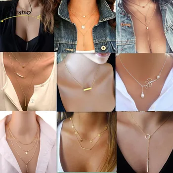 

Hot Gold Silver Sequins heart Cross Leaf Infinity Simulated Pearls Multilayer Pendant Necklaces For Women Fashion Jewelry NB275