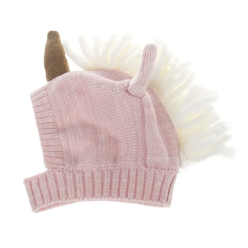 Bnaturalwell/новые милые мягкие шапочки для маленьких девочек и мальчиков; вязаная шапка с ушками; теплая шерстяная вязаная шапка с единорогом для новорожденных; аксессуары; H077D - Цвет: Pink