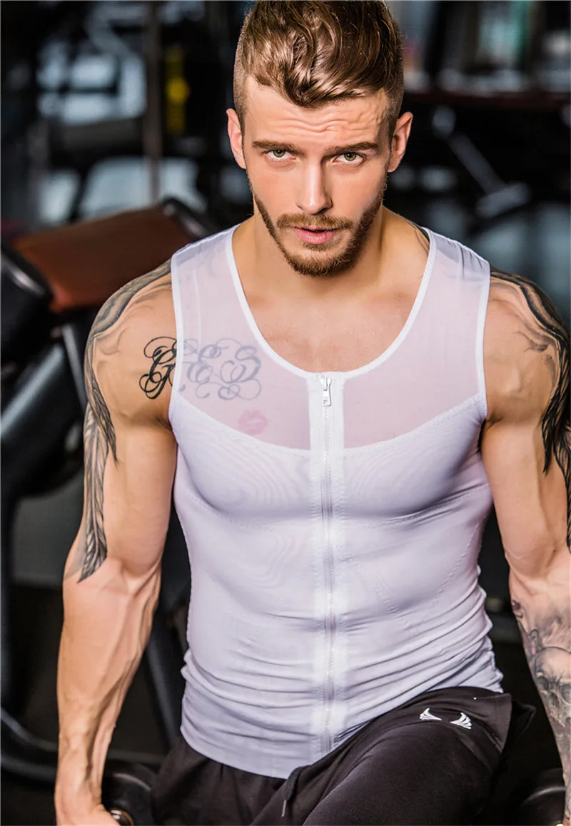 Fashion Mens Shapewear Slimming Girdle Belly Zipper Vest Male Body