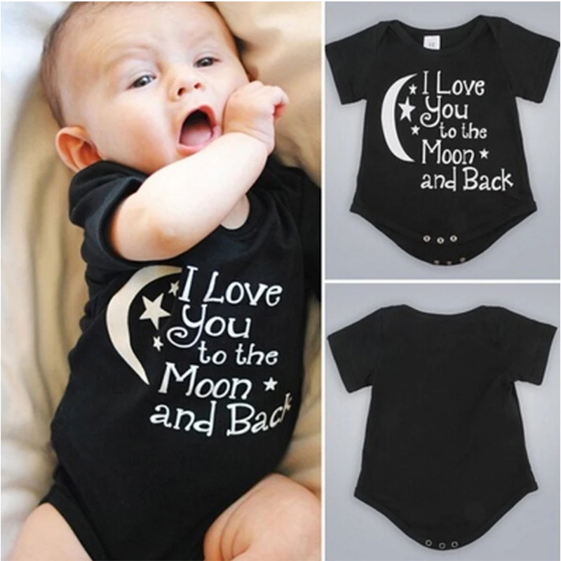 Боди, одежда для маленьких мальчиков и девочек, черные комбинезоны с надписью «I Love You To The Moon And Back» для новорожденных, одежда боди для детей 0-24 месяцев