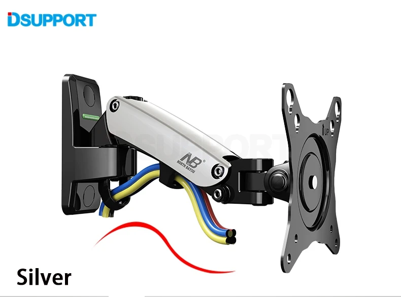 NB F120 17-2" газовая пружина полное движение ТВ настенное крепление ЖК-монитор держатель алюминиевый кронштейн серебряный черный