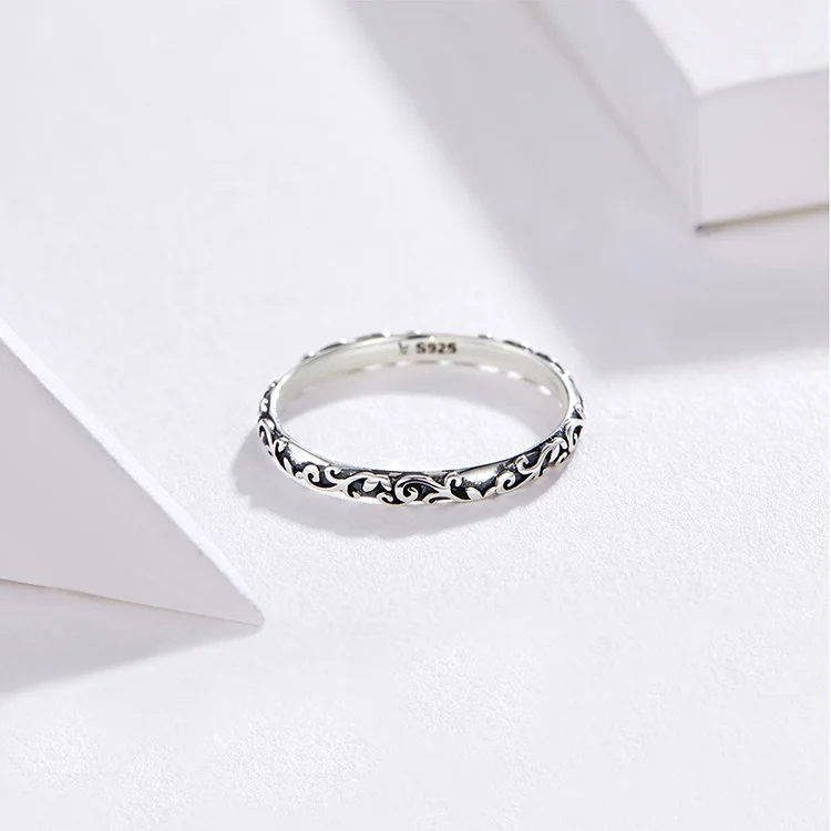 BISAER, простое кольцо, 925 пробы, серебро, для женщин, винтаж, ретро стиль, проложено, выгравировано, кольца на палец, Стерлинговое Серебро, ювелирное изделие, anel ECR513