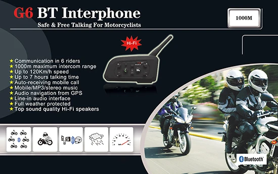 G6- обновленная версия 2 шт мульти Bluetooth мотоциклетный шлем домофон BT Переговорная гарнитура Беспроводная связь для 6 райдеров