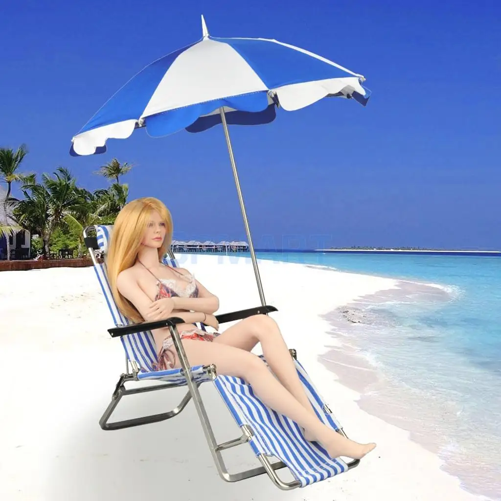 

1/6 Scale Foldable Beach Chair & Sunshade Umbrella with Base for 12'' Action Figure Hot Toys Phicen Kumik Model Toys