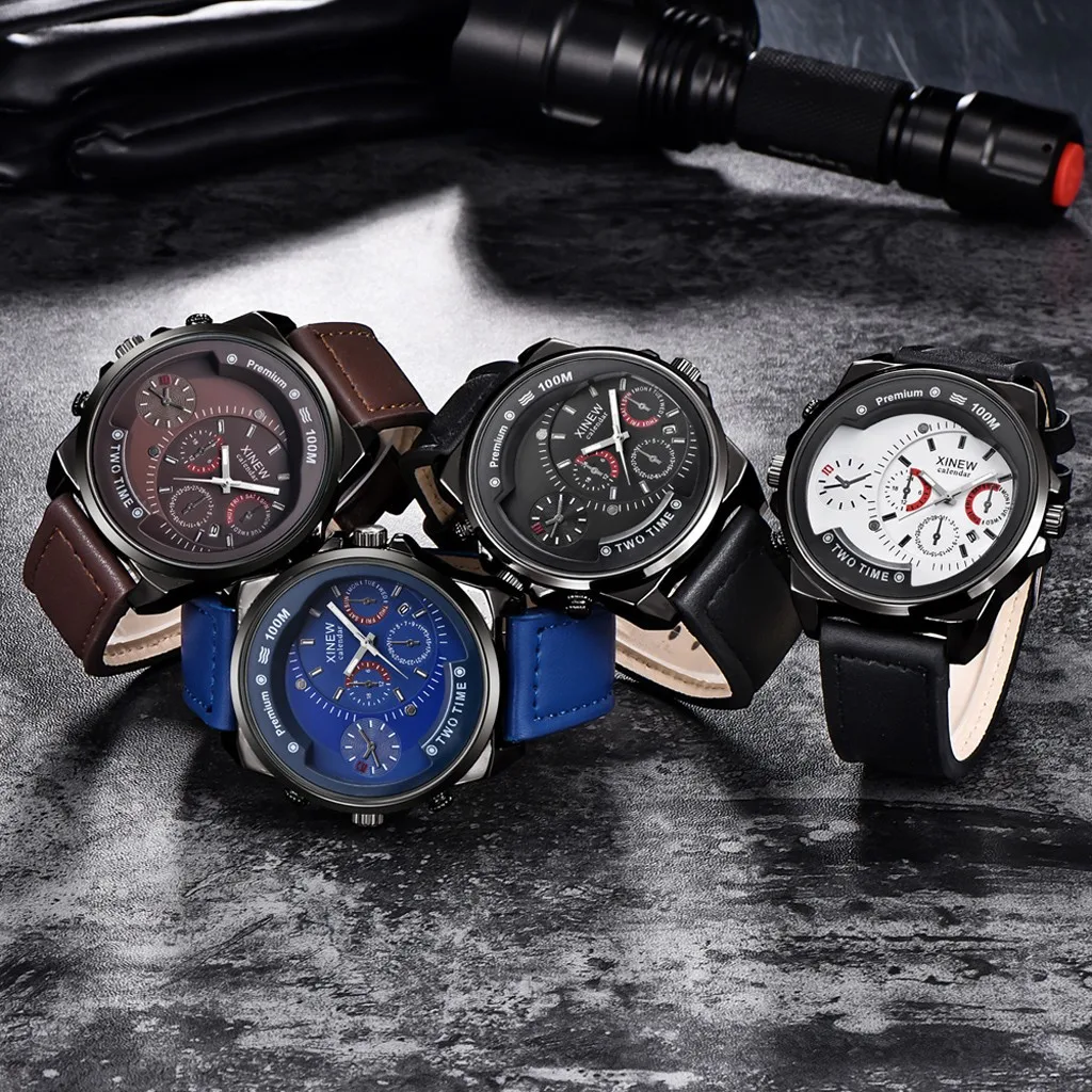 Мужские часы Топ люксовый бренд водонепроницаемые спортивные наручные часы хронограф кварцевые Военные натуральная кожа Relogio Masculino# P30