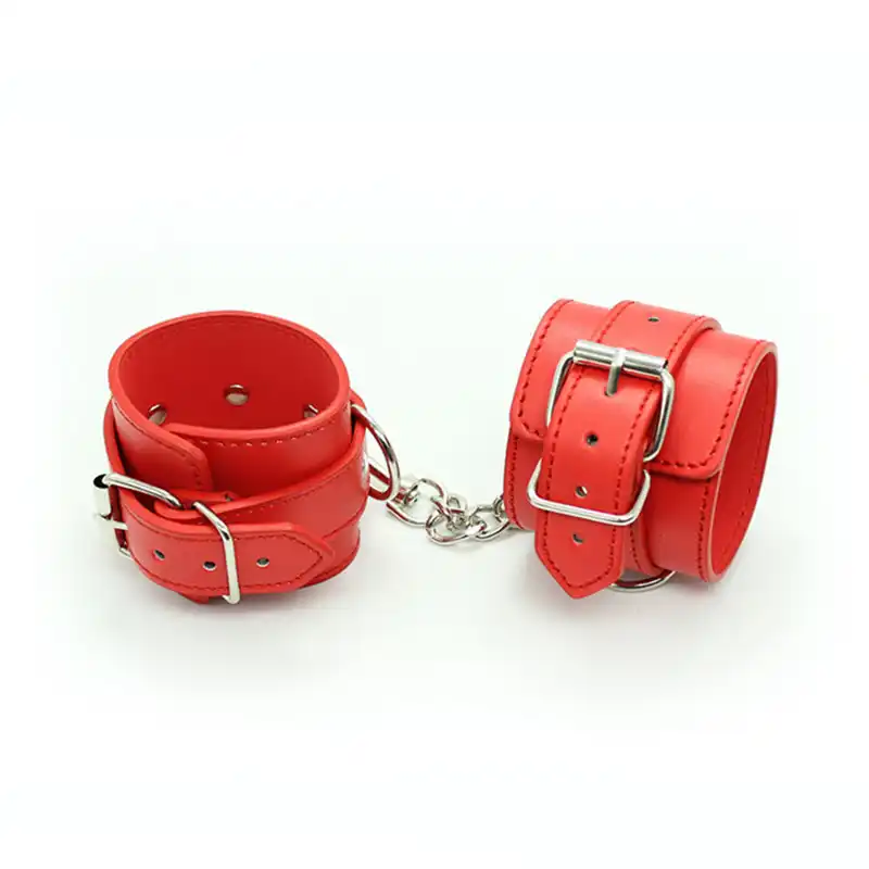 Red leather bondage restraints