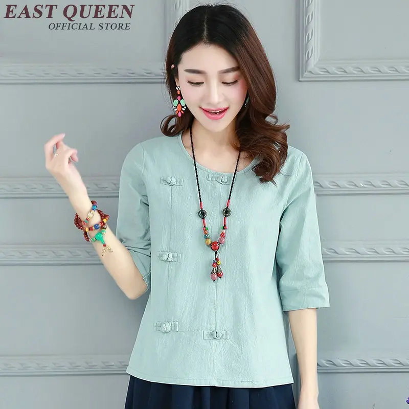 

Chinese traditional dress summer women linen clothing round neck linen white dress vintage oriental clothing KK766 YQ