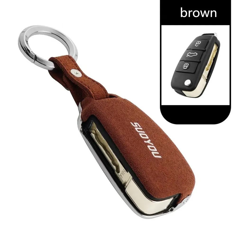 Ключи от машины чехол для ключа чехол из натуральной кожи+ оцинкованная сплава для Audi C200 A3 A4L B7 B6 B8 C5 C6 Q5 Q7 A6L B9 A6 - Название цвета: brown
