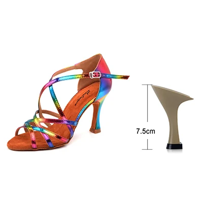Ladingwu/модная обувь для латинских танцев; женская обувь для сальсы из искусственной кожи радужного цвета; танцевальные сандалии; уникальный дизайн; латексная мягкая подошва; Размеры 33-44 - Цвет: Rainbow Color 7.5cm