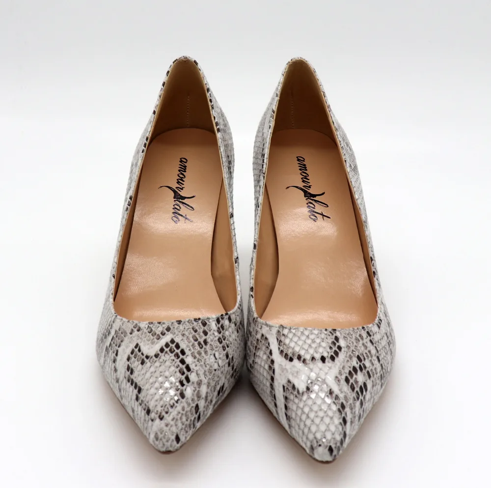 Amourplato Women's 80mm Python Pattern High Heel Pumps Animal Print Slip On Pointed Toe Sexy Fashion Party Dress Shoes Snakeskin