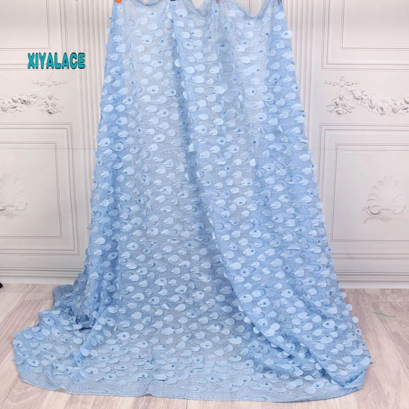 Африканская кружевная ткань в нигерийском стиле новейшая вышивка с камнями 3D цветок бисером африканский тюль кружева для свадебного платья YA1843B-1
