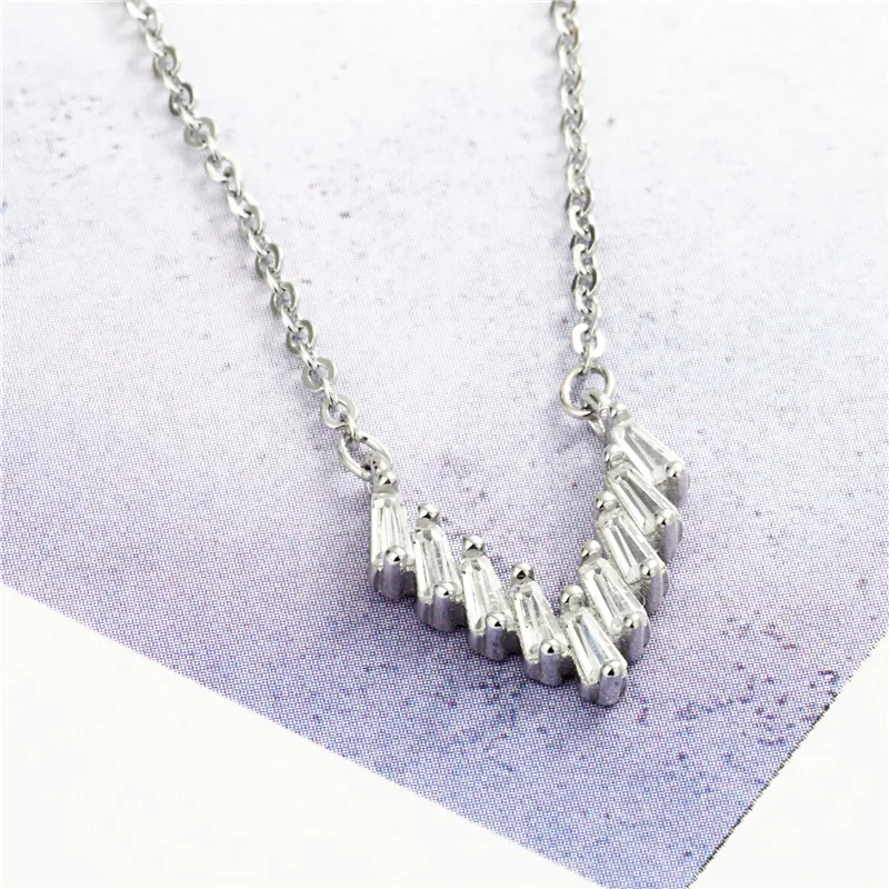letter V cubic zircon necklace woman 100% 925 Sterling silver nacklace Jewellery Clavicle chain pendant charms chocker