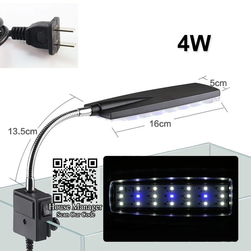 Светодиодный светильник для аквариума, светильник для аквариума, синий+ белый для коралловых рифов, поплавок для рыб, 3 Вт, 4 Вт, 5 Вт, светильник для аквариума - Цвет: 4W US Plug adapter