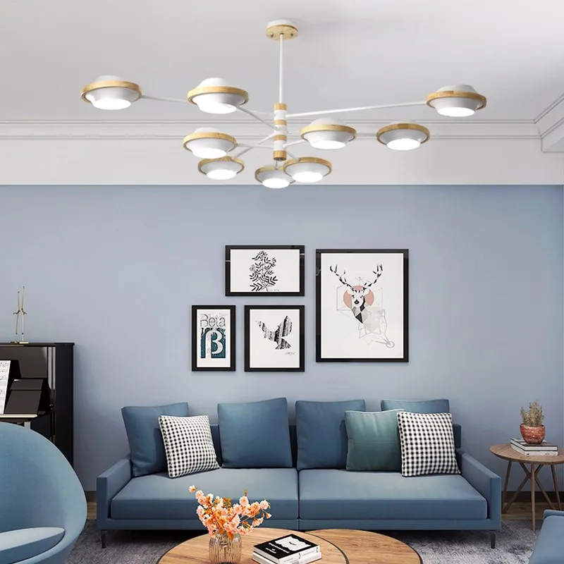 

Nordic iron Parlour Living Room Dining Room Chandelier Lighting Restaurant Study Bedroom Oak Chandeliers Simple Modern led Lamps