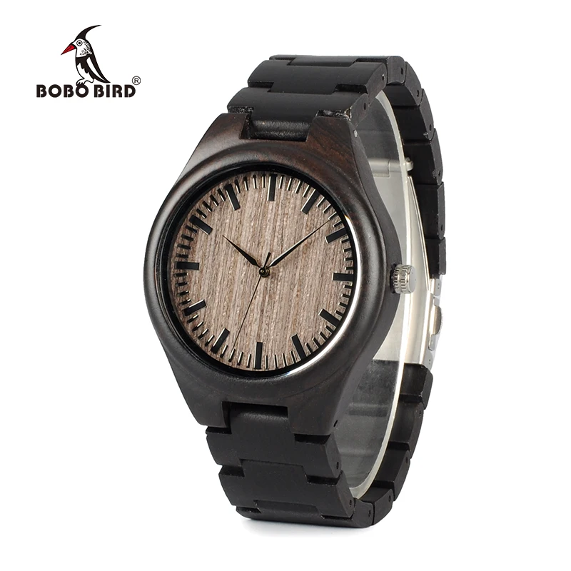 Offerte BOBO UCCELLO WO08 Del Progettista di Marca Orologi Al Quarzo per Gli Uomini Della Vigilanza Della Vigilanza di Legno di Ebano di Legno in Scatola di Legno