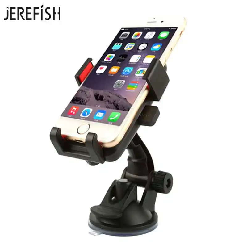 

JEREFISH One Touch Dashboard Sucker Car Phone Holder with Fixed Base Windshield Suction Cup Mount for iPhone X 8 6s Samsung S7