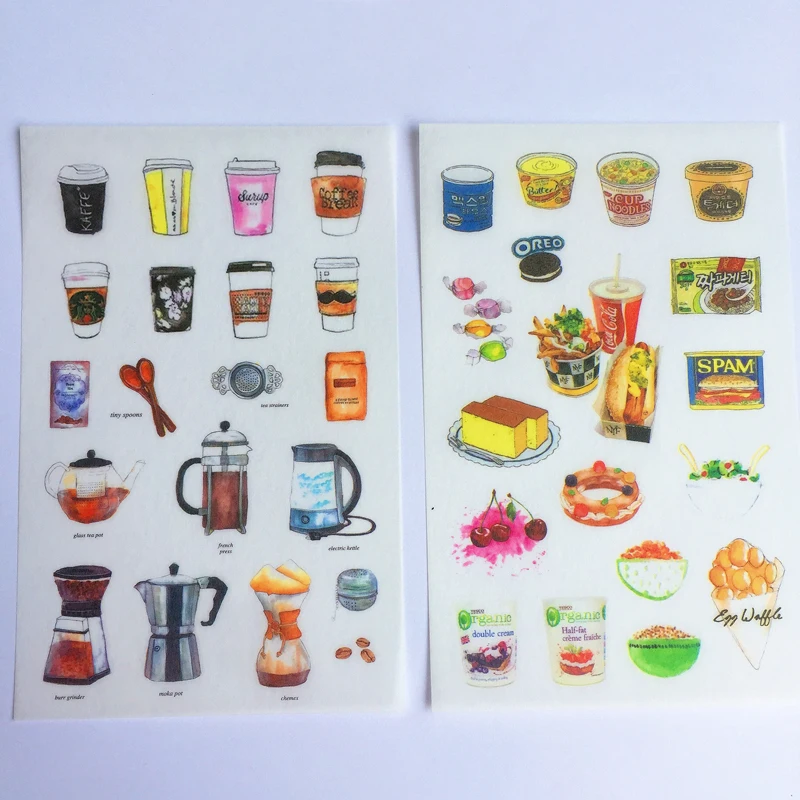6 листов/упаковка вкусные напитки кофе Клей DIY бумажные наклейки этикетки тетрадь Стикеры для украшения альбома