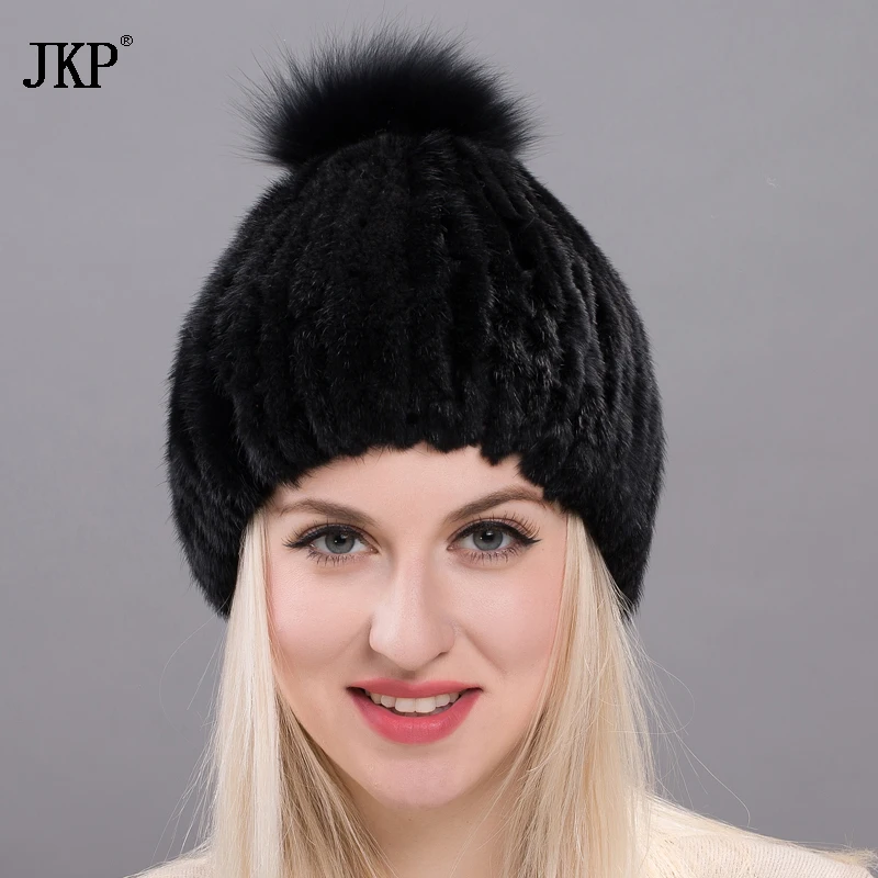 

Новинка 2024, лидер продаж, женская трикотажная зимняя шапка JKP высокого качества из искусственного лисьего меха