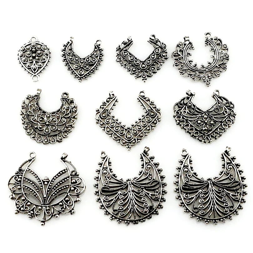 

A8Q803 Free shipping Mixed 10pcs/lot Vintage Jewelry Flower Leaves Heart Butterfly Moon Pendant Connector