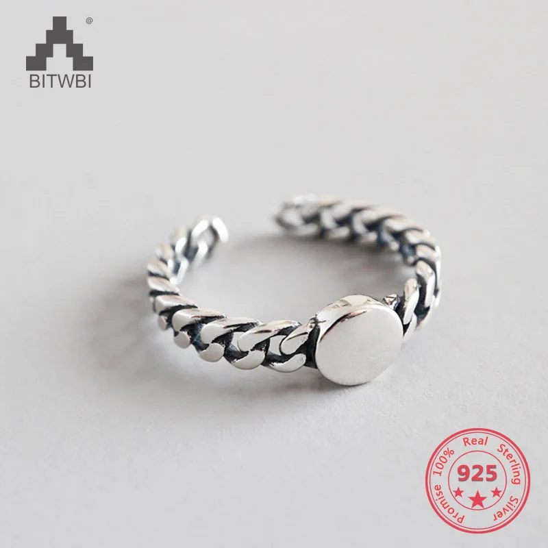 

Retro Unique Flat Chain Round Open Rings for Women 925 Sterling Silver Charm Jewelry