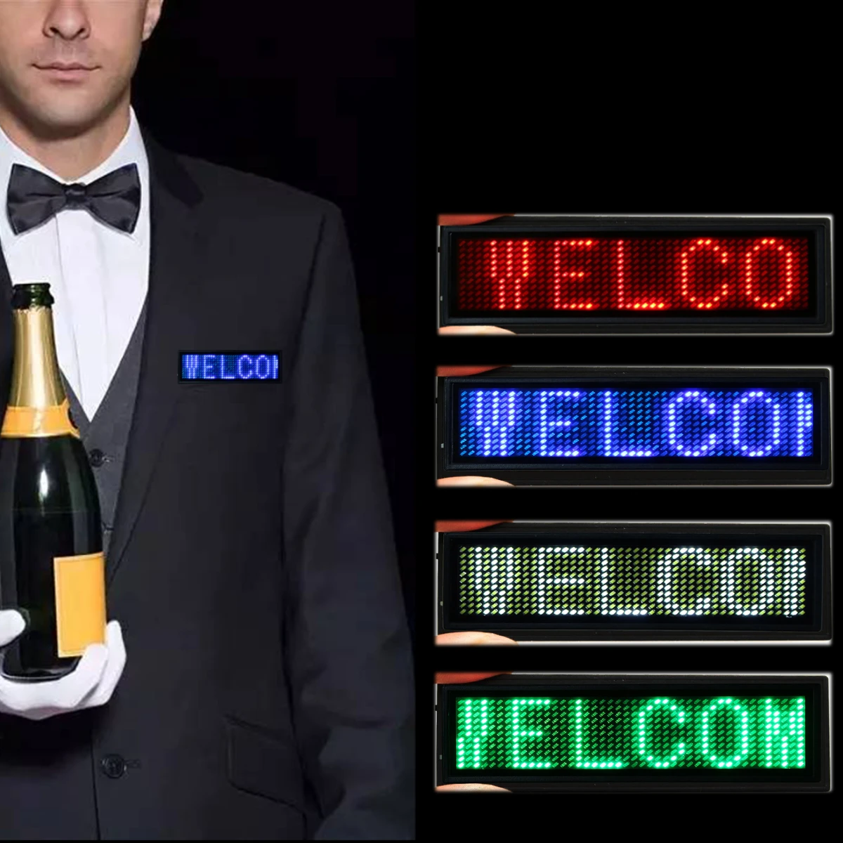 

Mini LED Digital Programmable Rechargeable Scrolling Message Tag Badge Sign Rechargeable Led Name Tag For Event