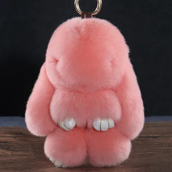 

14cm Fluffy Bunny Dolls Keychain Girls School Bag Charm Fashion Cute Youth Girl Purse Handbag Charm Real Fur Rabbit Furry