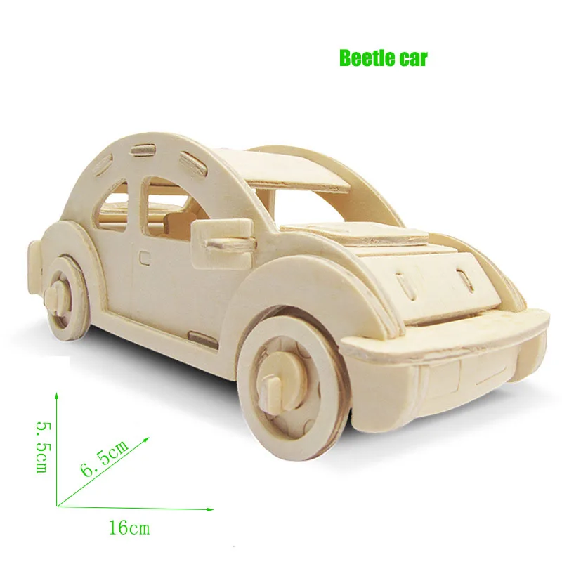 Креативные DIY 3D деревянные игры-головоломки сборные игрушки Gif транспортное средство деревянные игрушки-паззлы для детей подростков и взрослых обучающее образование - Цвет: Beetle car