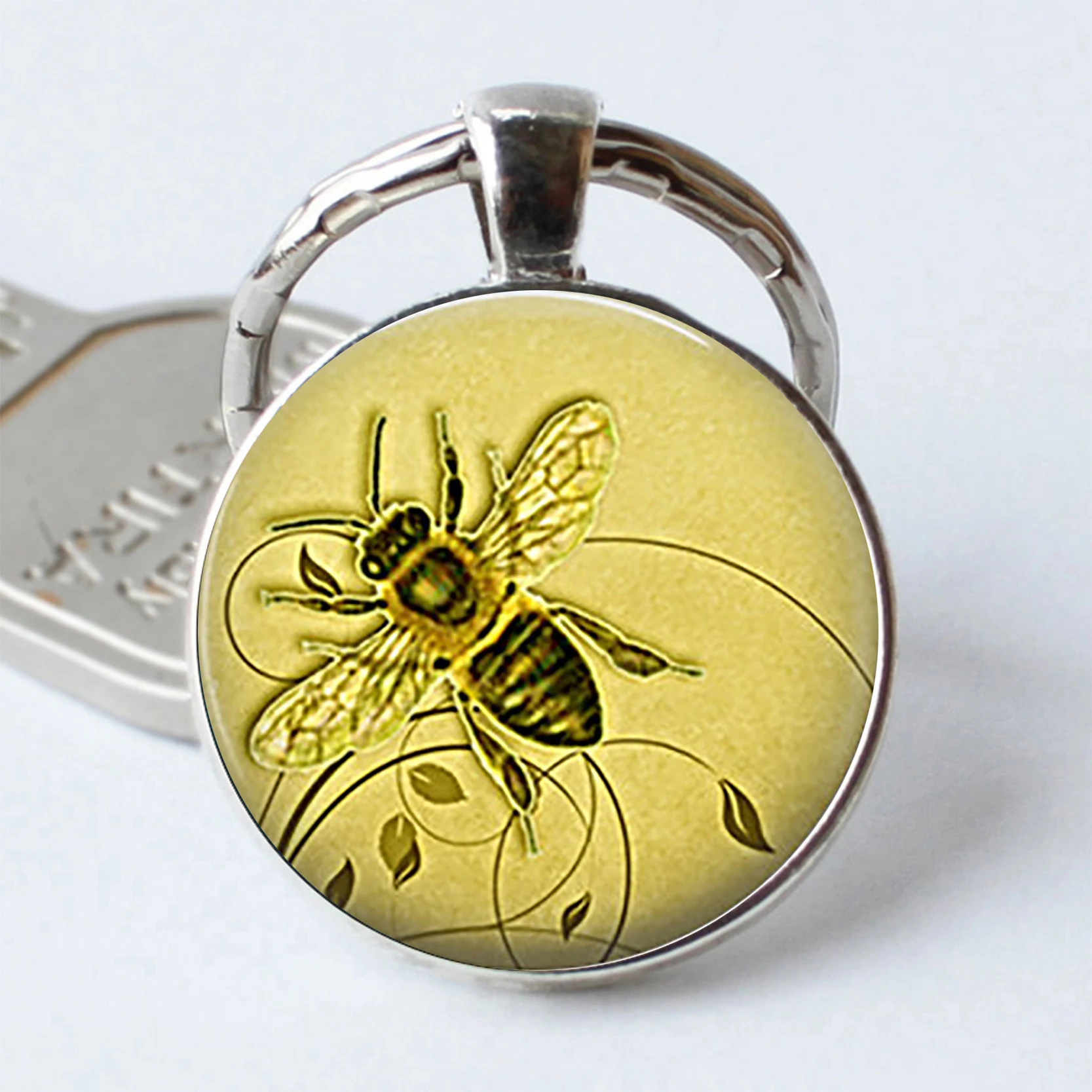 

Honeybee Keychain Honey Bee Cabochon Glass Keyring Honey Bee Jewelry Beekeeper Gift Apiarist Gift Honey Bee Key Chain Key Ring