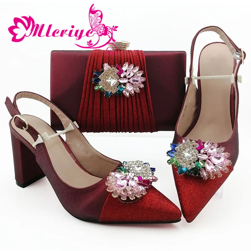

Latest Wine Color Italian Royal Party Shoes And Bag Set Hot Selling Fashion African Woman High Heels Pumps With Matching Bag
