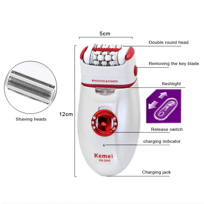Km-2668 2in1 Для женщин электробритва бритья удаления волос Эпиляторы черствым Remover Velvet Smooth Водонепроницаемый Dual Head удаления волос