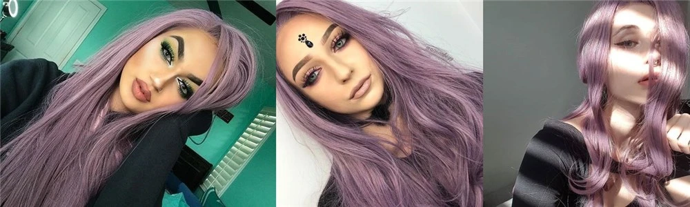 Пепельно-фиолетовый Синтетические волосы на кружеве для бледнокожих Для женщин синтетические длинные волнистые розовый синтетические парики для вечерние Косплэй Термостойкое волокно