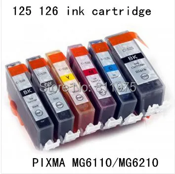 6 color Free shipping PGI 125BK CLI 126 BK C M Y GY compatible ink cartridge For canon PIXMA