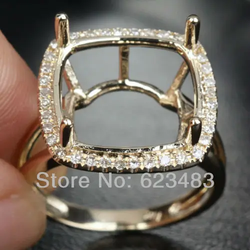 

14mm CUSHION Cut 0.29ct H/SI . Solid 14kt YELLOW GOLD PAVE Semi Mount RING