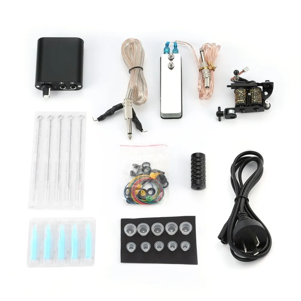 

Tattoo Complete Beginner Tattoo Kit Pro Machine Inks Power Supply Needle Grips Tips Tatto Accessories Basic Set 2018 NEW SELLING