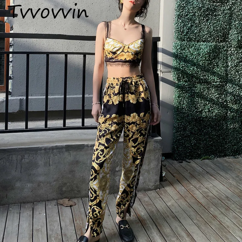 

TVVOVVIN 2019Summer Fashion Strapless Lace Printed Court Sexy Wg81307l Styles And Full Length Elastic Pants Define Feminine C081