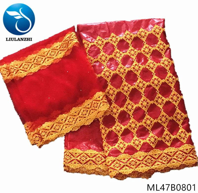 

LIULANZHI red bazin fabric cotton riche getzner 2019 with french lace fabric 5+2yards/lot fabric for dress high quality ML47B08