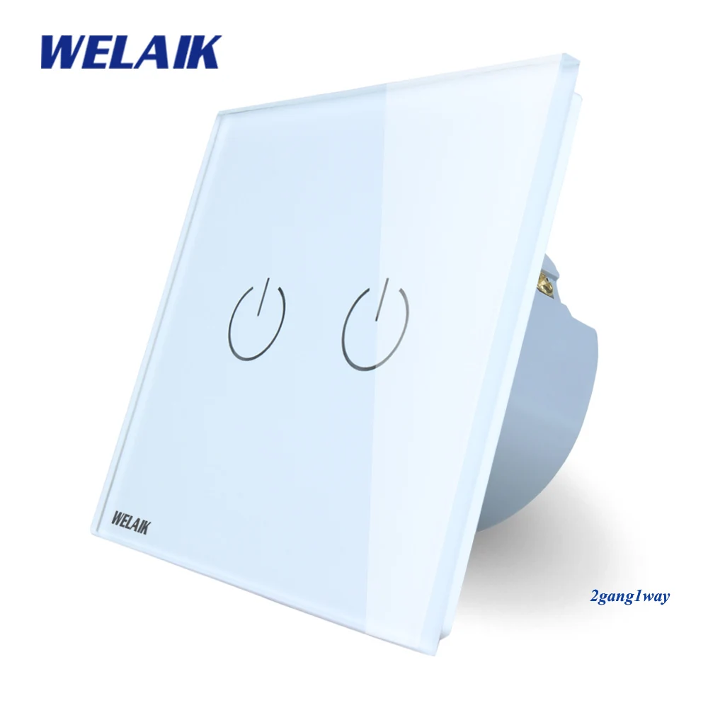 Comprare WELAIK di Cristallo Pannello di Vetro Interruttore Interruttore A Muro Bianco UE Interruttore di Tocco Interruttore Della Luce A Parete Dello Schermo 2gang1way AC110 ~ 250 v a1921W B