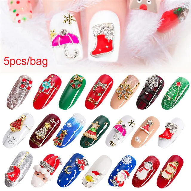Christmas Design Gold Silver Metal 3d Diamonds Nail Art Elegant