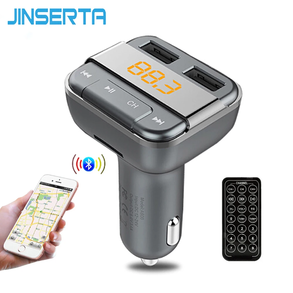 

JINSERTA Dual USB Charger FM Transmitter Bluetooth Car MP3 Player LED Display U Disk TF Music Playing with Remote